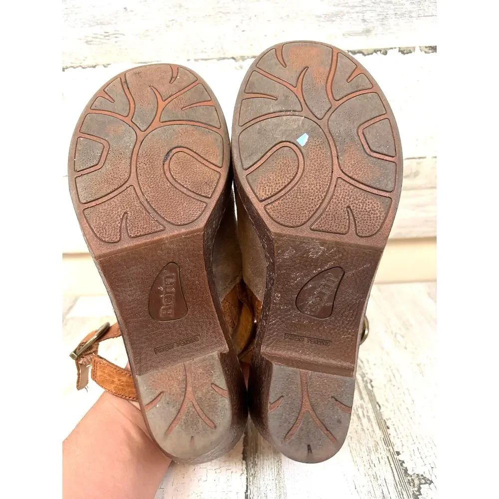 Born Womens 9 Brown Leather Suede Vidar Slingback Clog Mule Heeled Shoes